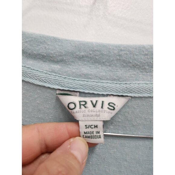 Orvis Classic Collection Womens Top Small Blue Linen Blend 3/4 Sleeve Minimalist - Picture 3 of 7